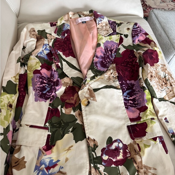 Valentino Jackets & Blazers - R.E.D Valentino Cream Floral Blazer with Berry and Purple Blooms